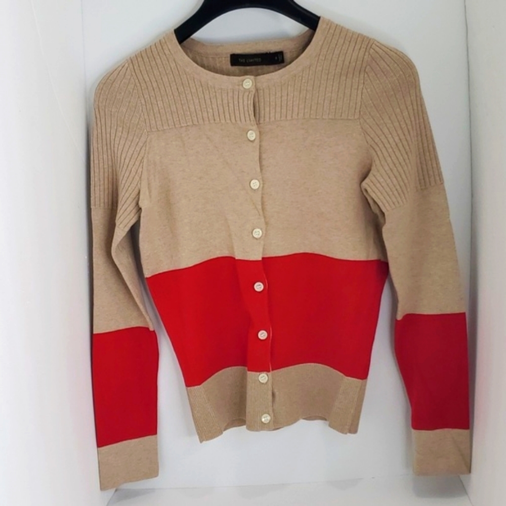 The Limited women cardigan sweater, Size Small, Beige and red